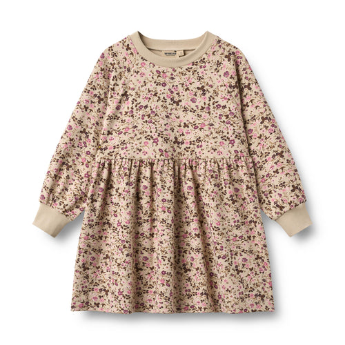 Jersey Dress Dorthea — soft sand flower wine