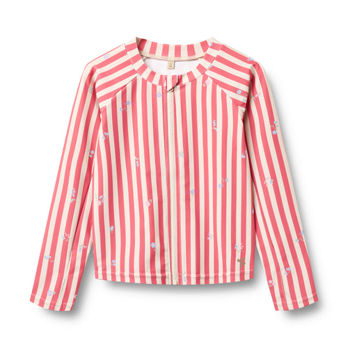 Swim T-shirt Zip Ada — red stripe flowers