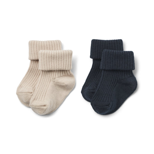 2 pk Wool Rib Socks Ziggy — Navy