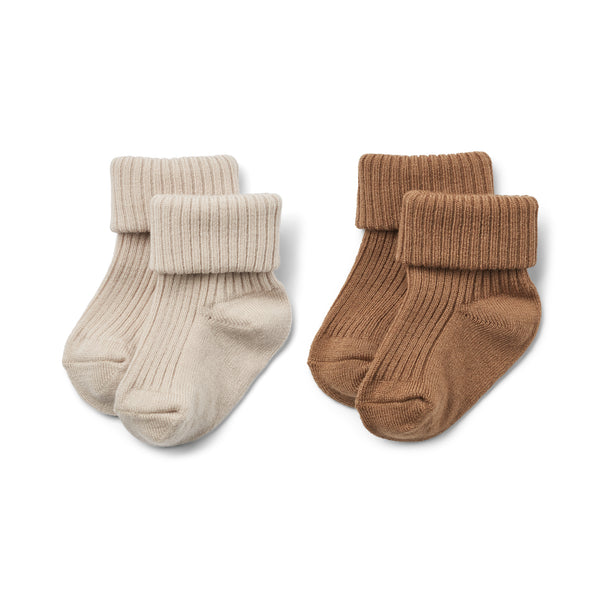 2 pk Wool Rib Socks Ziggy caramel
