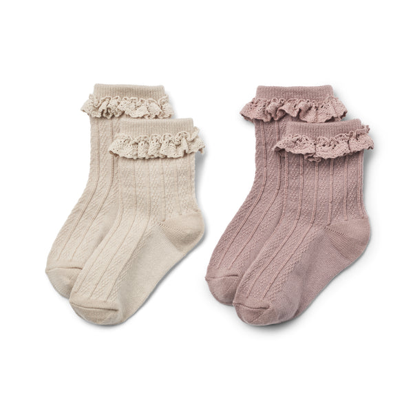 2 pk Wool Lace Socks Nora