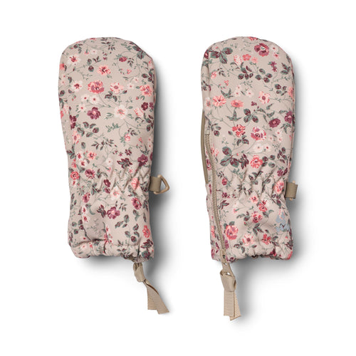 Technical Mittens Zipper — grey moon flowers
