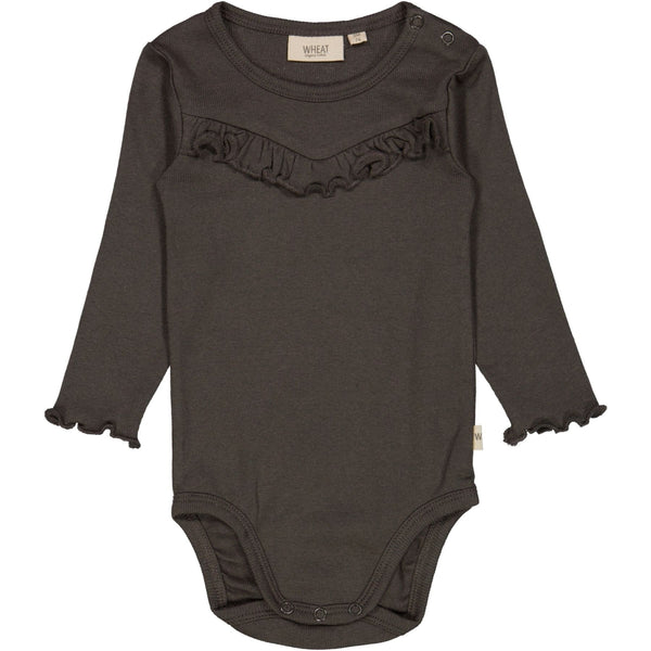 Body Rib Ruffle LS Black Granite - Wheat Kids Clothing
