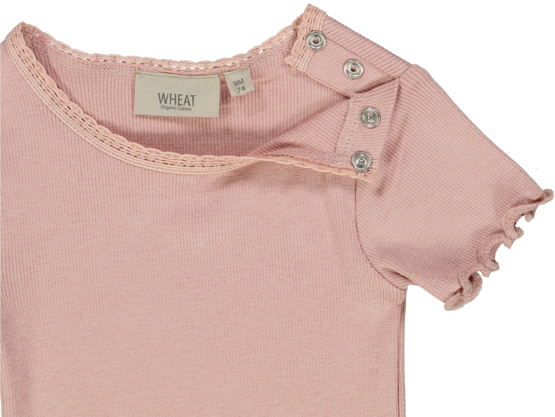 Rib T-Shirt Lace SS Misty Rose - Wheat Kids Clothing