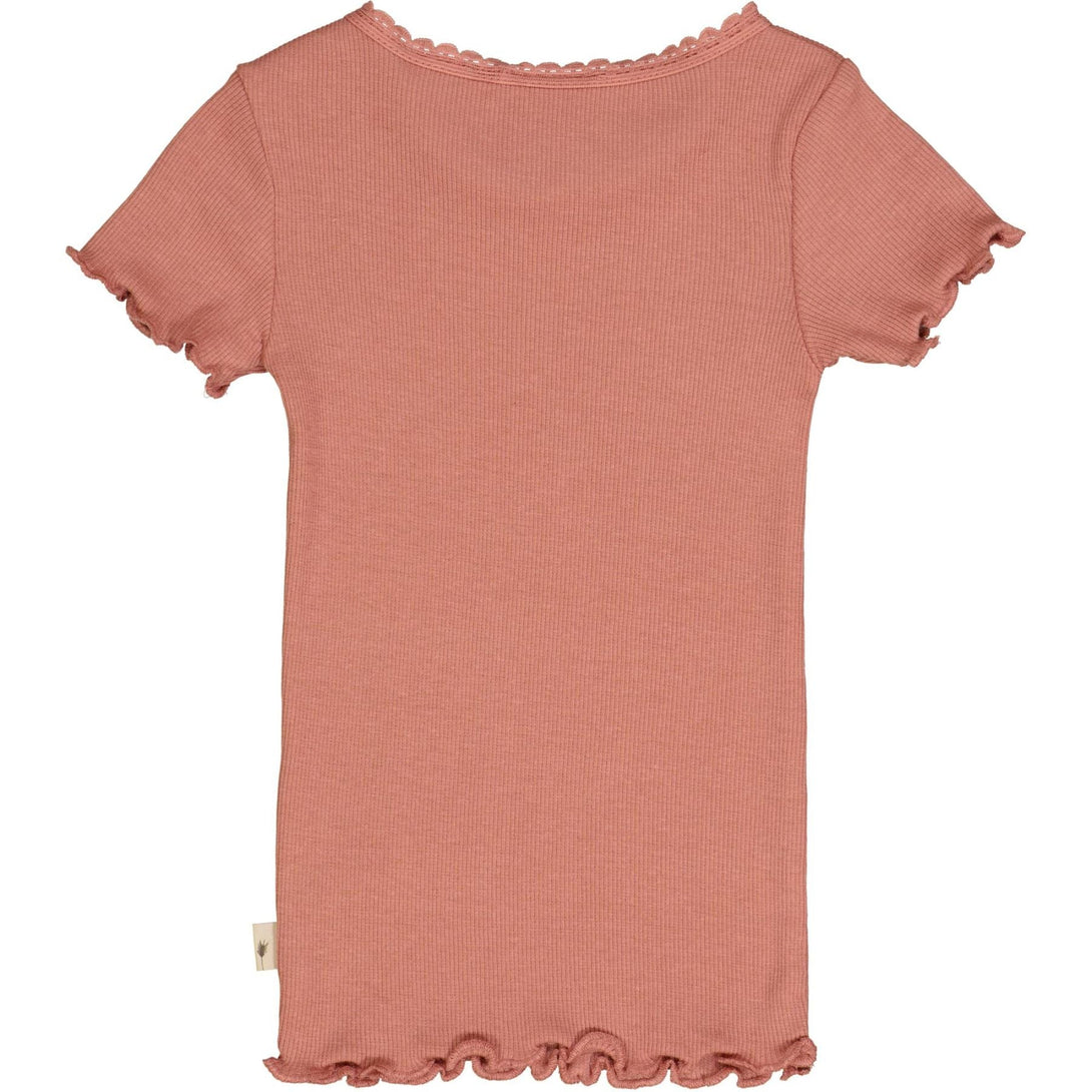 Rib T-Shirt Lace SS Old Rose - Wheat Kids Clothing